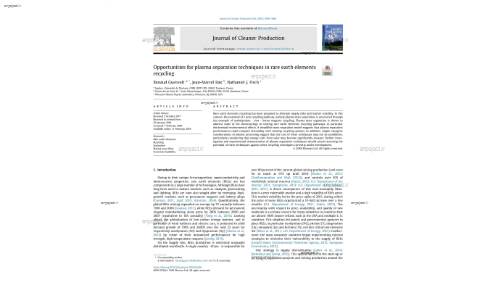 Opportunities for plasma separation techniques in rare earth elements recycling